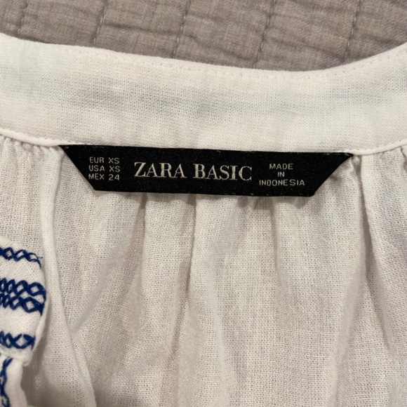 Zara Size Small Boho Blouse w/ Blue Embroidery & Tassel Detail - Picture 8 of 13